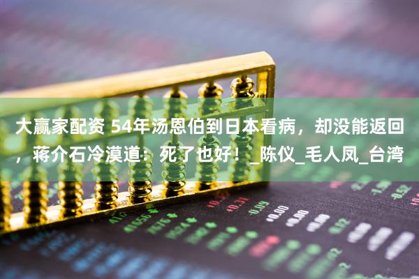 大赢家配资 54年汤恩伯到日本看病,却没能返回,蒋介石冷漠道:死了也好!_陈仪_毛人凤_台湾
